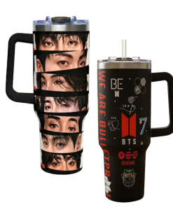 BTS All Members Portrait 40oz Tumbler | Kpop Stainless Steel Mug with Handle & Straw