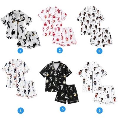 Kids' Retro Music Star Pajama Set, Comfortable Short-Sleeve Button-Front Two-Piece Sleepwear, Fun and Stylish, for Ages 4-7