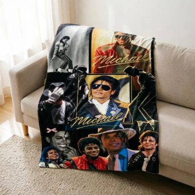 Michael Jackson Collage Flannel Throw Blanket, Classic Pop Music Fan Decor