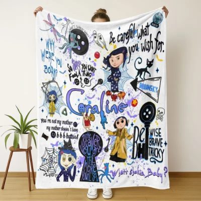 Coraline Fantasy Graffiti Flannel Cartoon Print Blanket, Soft Warm