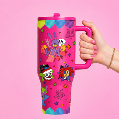1 Pc 40oz The Amazing Digital Circus Colorful Cartoon Insulated Tumbler with Handle