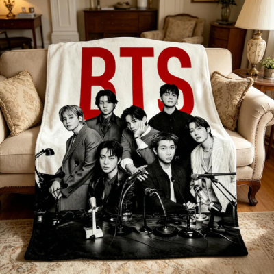 BTS Group Portrait Blanket, Cozy Warm Flannel Blanket for Fans & Gift