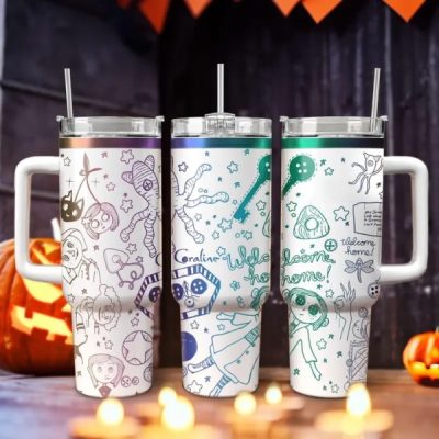 Coraline 20oz - 40oz Tumbler Stainless Steel with Straw, Double Wall Insulated, With Handle – Epic Cartoon Movies Series Design, Perfect Gift for Fans