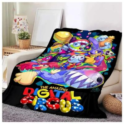 The Amazing Digital Circus Flannel Throw Blanket - Bright Cartoon Print Pops, Travel-Light Cozy, for Sofa-Bed Use, Ideal for Cartoon Fans, Gift-Worthy, Available in 30x40in, 40x50in, 50x60in, 60x80in, Suitable for Camping Picnics,sohochic